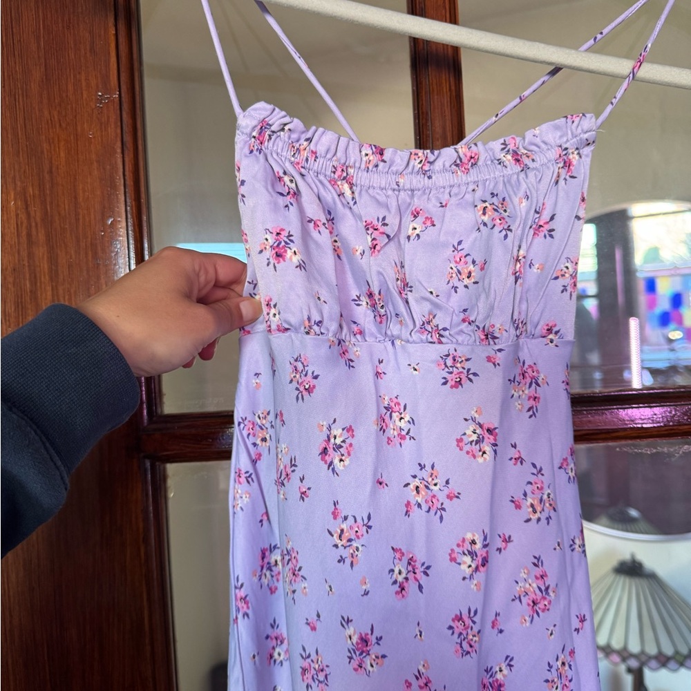 Zara Floral Lavender Spaghetti Strap Dress